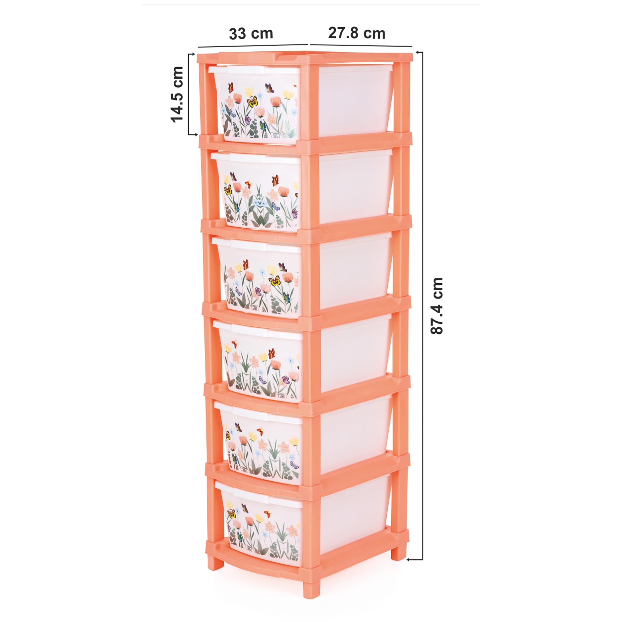 Vallaree 6 Layer Large Modular Drawer System, white design print